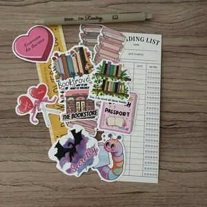 Bookish Bundle stickers pen bookmarks reading log